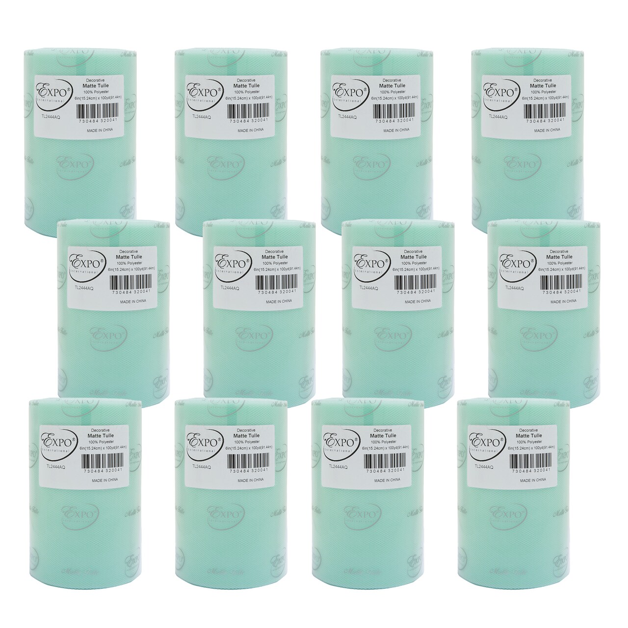 Pack of 12 Decorative Matte Tulle Spool of 6 inch X 100 yards